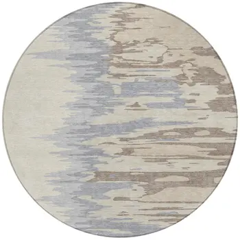 8' Beige Brown And Gray Round Abstract Washable Indoor Outdoor Area Rug