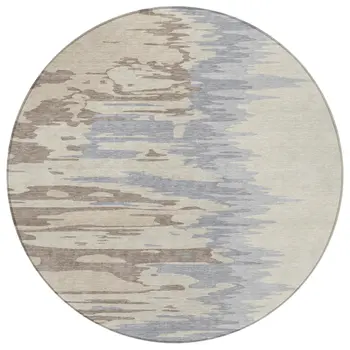 8' Beige Brown And Gray Round Abstract Washable Indoor Outdoor Area Rug