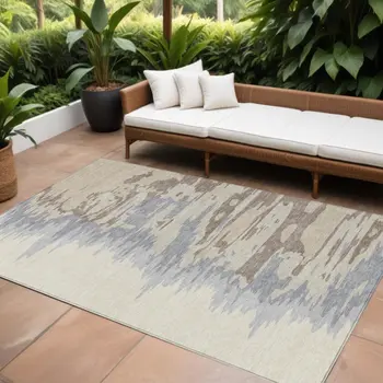 9' X 12' Beige Brown And Gray Abstract Washable Indoor Outdoor Area Rug