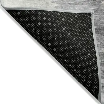8' Black Gray And Ivory Round Abstract Washable Indoor Outdoor Area Rug