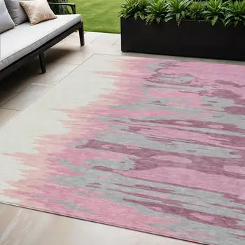 5' X 8' Blush Beige And Gray Abstract Washable Indoor Outdoor Area Rug
