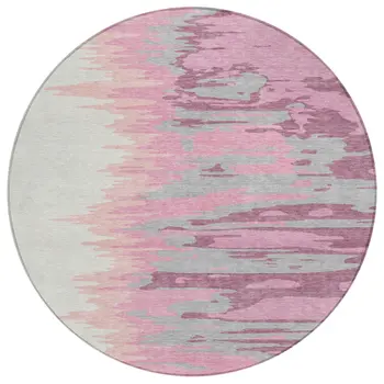 8' Blush Beige And Gray Round Abstract Washable Indoor Outdoor Area Rug