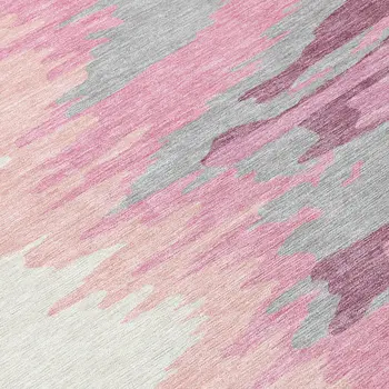 9' X 12' Blush Beige And Gray Abstract Washable Indoor Outdoor Area Rug