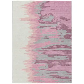 10' X 14' Blush Beige And Gray Abstract Washable Indoor Outdoor Area Rug