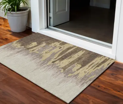 3' X 5' Coffee Beige And Tan Abstract Washable Indoor Outdoor Area Rug