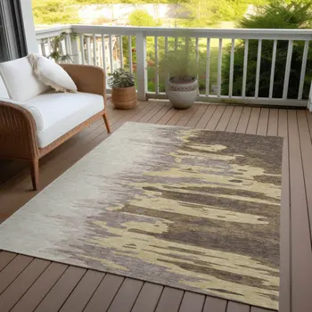 3' X 5' Coffee Beige And Tan Abstract Washable Indoor Outdoor Area Rug