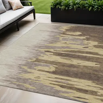 5' X 8' Coffee Beige And Tan Abstract Washable Indoor Outdoor Area Rug