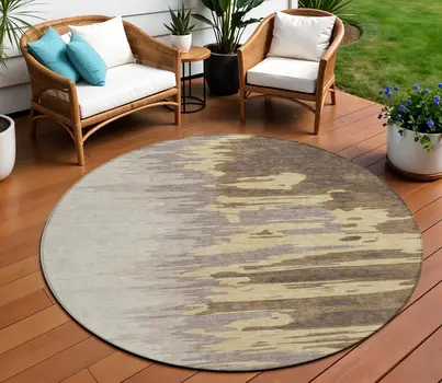 8' Coffee Beige And Tan Round Abstract Washable Indoor Outdoor Area Rug