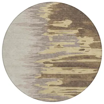 8' Coffee Beige And Tan Round Abstract Washable Indoor Outdoor Area Rug
