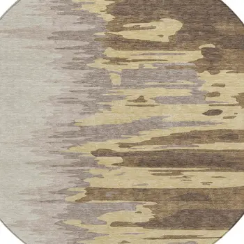 8' Coffee Beige And Tan Round Abstract Washable Indoor Outdoor Area Rug
