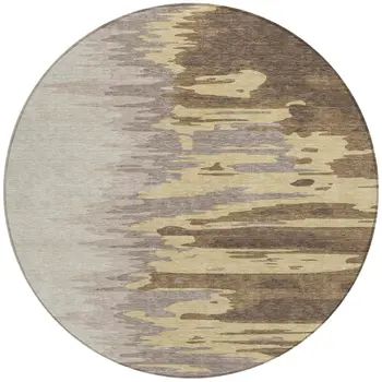 8' Coffee Beige And Tan Round Abstract Washable Indoor Outdoor Area Rug