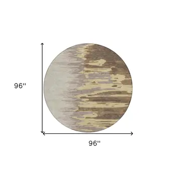 8' Coffee Beige And Tan Round Abstract Washable Indoor Outdoor Area Rug