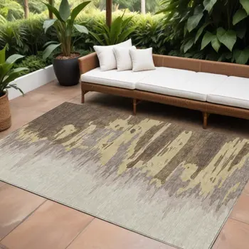 10' X 14' Coffee Beige And Tan Abstract Washable Indoor Outdoor Area Rug