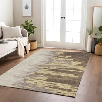 10' X 14' Coffee Beige And Tan Abstract Washable Indoor Outdoor Area Rug