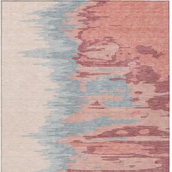 3' X 5' Coral Pink And Gray Abstract Washable Indoor Outdoor Area Rug