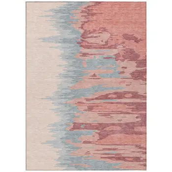 3' X 5' Coral Pink And Gray Abstract Washable Indoor Outdoor Area Rug