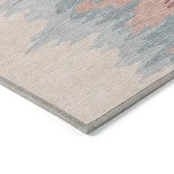 3' X 5' Coral Pink And Gray Abstract Washable Indoor Outdoor Area Rug