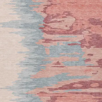 5' X 8' Coral Pink And Gray Abstract Washable Indoor Outdoor Area Rug