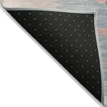 9' X 12' Coral Pink And Gray Abstract Washable Indoor Outdoor Area Rug