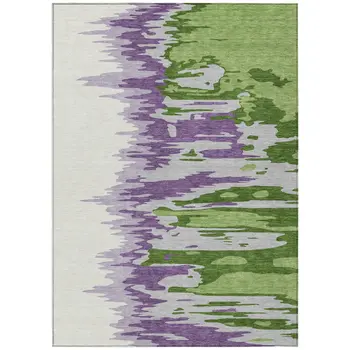 3' X 5' Green Purple And Ivory Abstract Washable Indoor Outdoor Area Rug