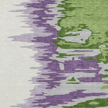 3' X 5' Green Purple And Ivory Abstract Washable Indoor Outdoor Area Rug