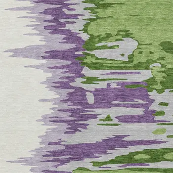 9' X 12' Green Purple And Ivory Abstract Washable Indoor Outdoor Area Rug