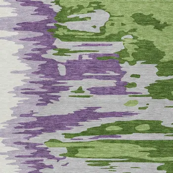 10' X 14' Green Purple And Ivory Abstract Washable Indoor Outdoor Area Rug