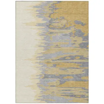 5' X 8' Gold Gray And Beige Abstract Washable Indoor Outdoor Area Rug