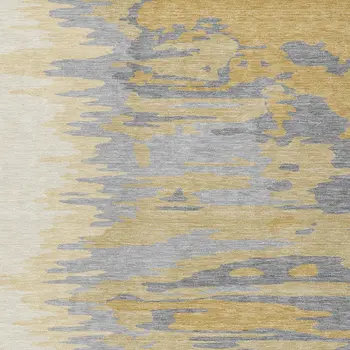 5' X 8' Gold Gray And Beige Abstract Washable Indoor Outdoor Area Rug