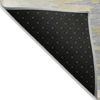 8' Gold Gray And Beige Round Abstract Washable Indoor Outdoor Area Rug