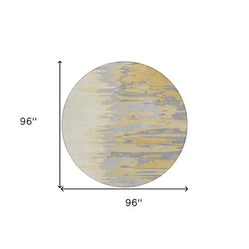 8' Gold Gray And Beige Round Abstract Washable Indoor Outdoor Area Rug