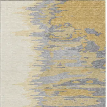 9' X 12' Gold Gray And Beige Abstract Washable Indoor Outdoor Area Rug