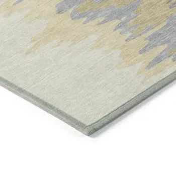 9' X 12' Gold Gray And Beige Abstract Washable Indoor Outdoor Area Rug
