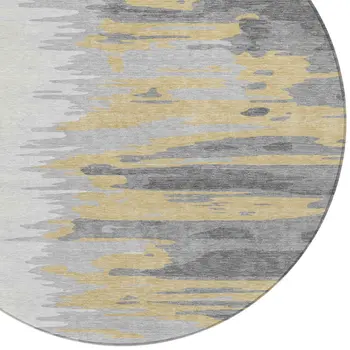 8' Gray Charcoal And Tan Round Abstract Washable Indoor Outdoor Area Rug