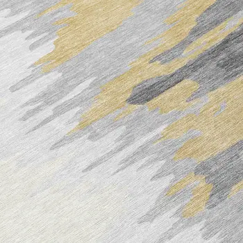 8' X 10' Gray Charcoal And Tan Abstract Washable Indoor Outdoor Area Rug