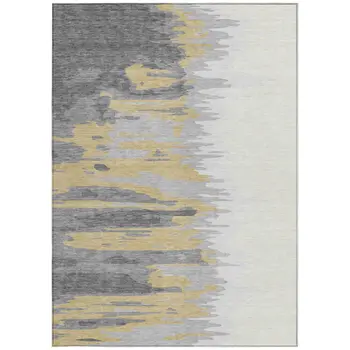 10' X 14' Gray Charcoal And Tan Abstract Washable Indoor Outdoor Area Rug