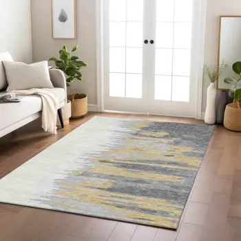 10' X 14' Gray Charcoal And Tan Abstract Washable Indoor Outdoor Area Rug