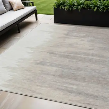 5' X 8' Ivory And Brown Abstract Washable Indoor Outdoor Area Rug