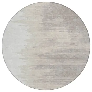 8' Ivory And Brown Round Abstract Washable Indoor Outdoor Area Rug