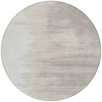 8' Ivory And Brown Round Abstract Washable Indoor Outdoor Area Rug