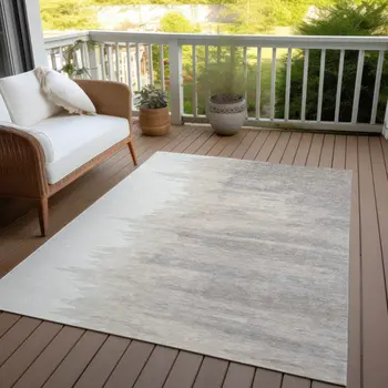 10' X 14' Ivory And Brown Abstract Washable Indoor Outdoor Area Rug
