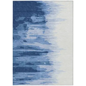 5' X 8' Navy Blue And Ivory Abstract Washable Indoor Outdoor Area Rug
