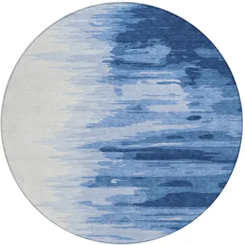 8' Navy Blue And Ivory Round Abstract Washable Indoor Outdoor Area Rug