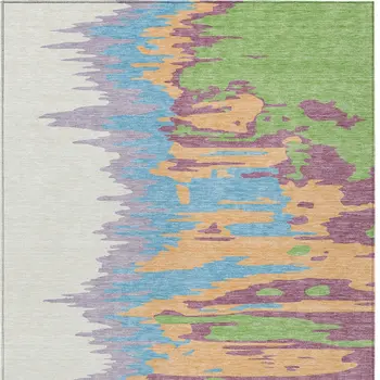 5' X 8' Peach Purple And Green Abstract Washable Indoor Outdoor Area Rug