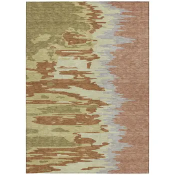 3' X 5' Rust Gray And Green Abstract Washable Indoor Outdoor Area Rug