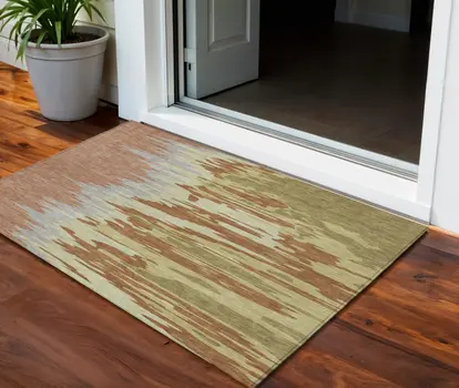 3' X 5' Rust Gray And Green Abstract Washable Indoor Outdoor Area Rug