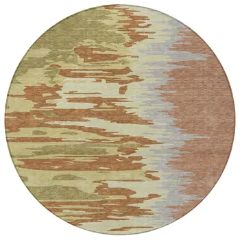 8' Rust Gray And Green Round Abstract Washable Indoor Outdoor Area Rug
