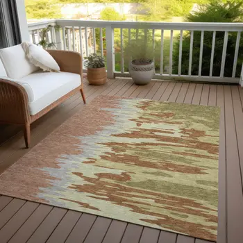 8' X 10' Rust Gray And Green Abstract Washable Indoor Outdoor Area Rug