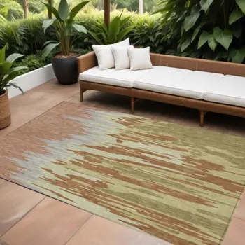 9' X 12' Rust Gray And Green Abstract Washable Indoor Outdoor Area Rug