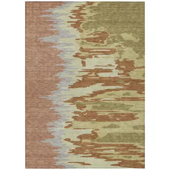 9' X 12' Rust Gray And Green Abstract Washable Indoor Outdoor Area Rug